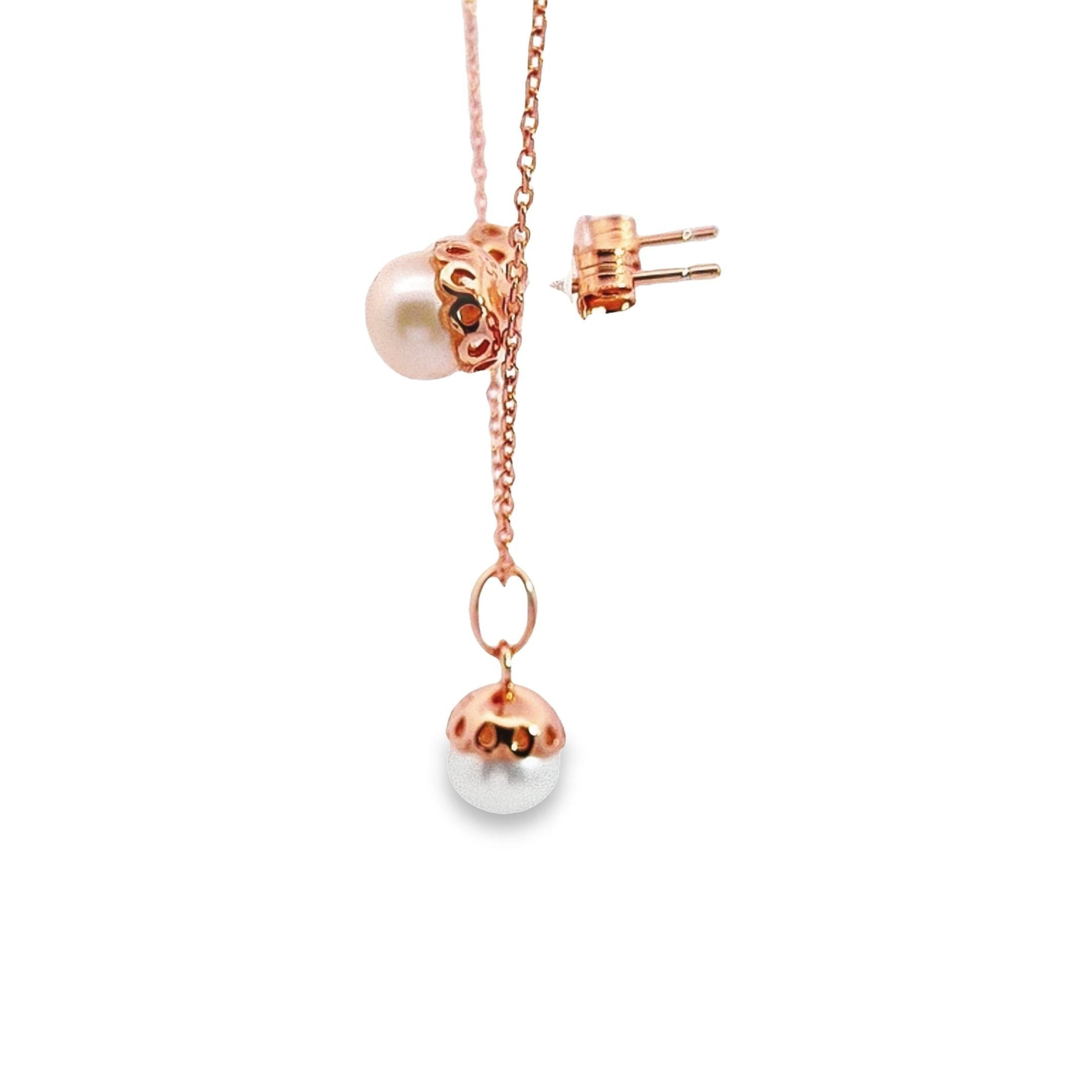 Rose gold tone silver pearl pendant + earring set 36682 - Armin Lowe Jewellers