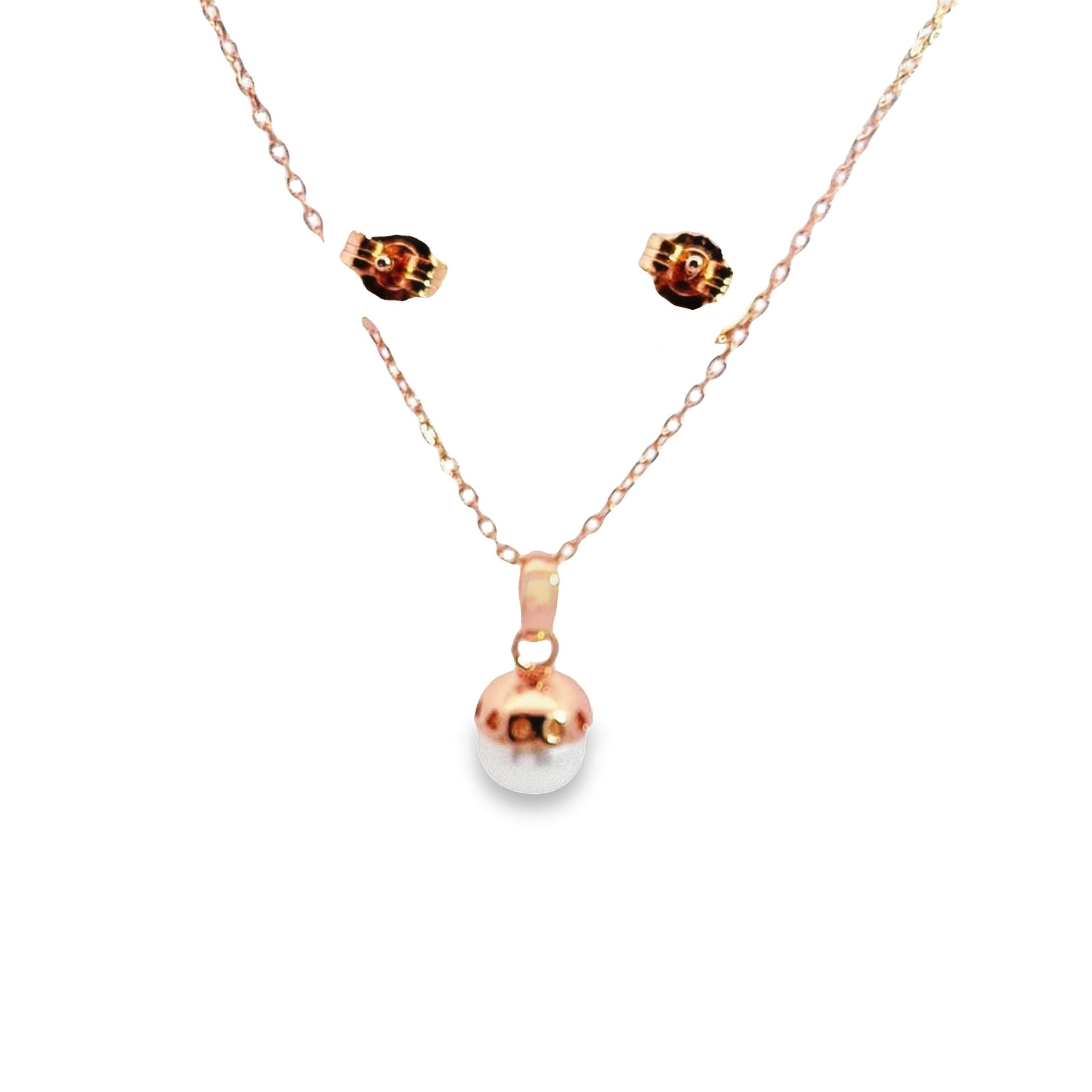 Rose gold tone silver pearl pendant + earring set 36682 - Armin Lowe Jewellers