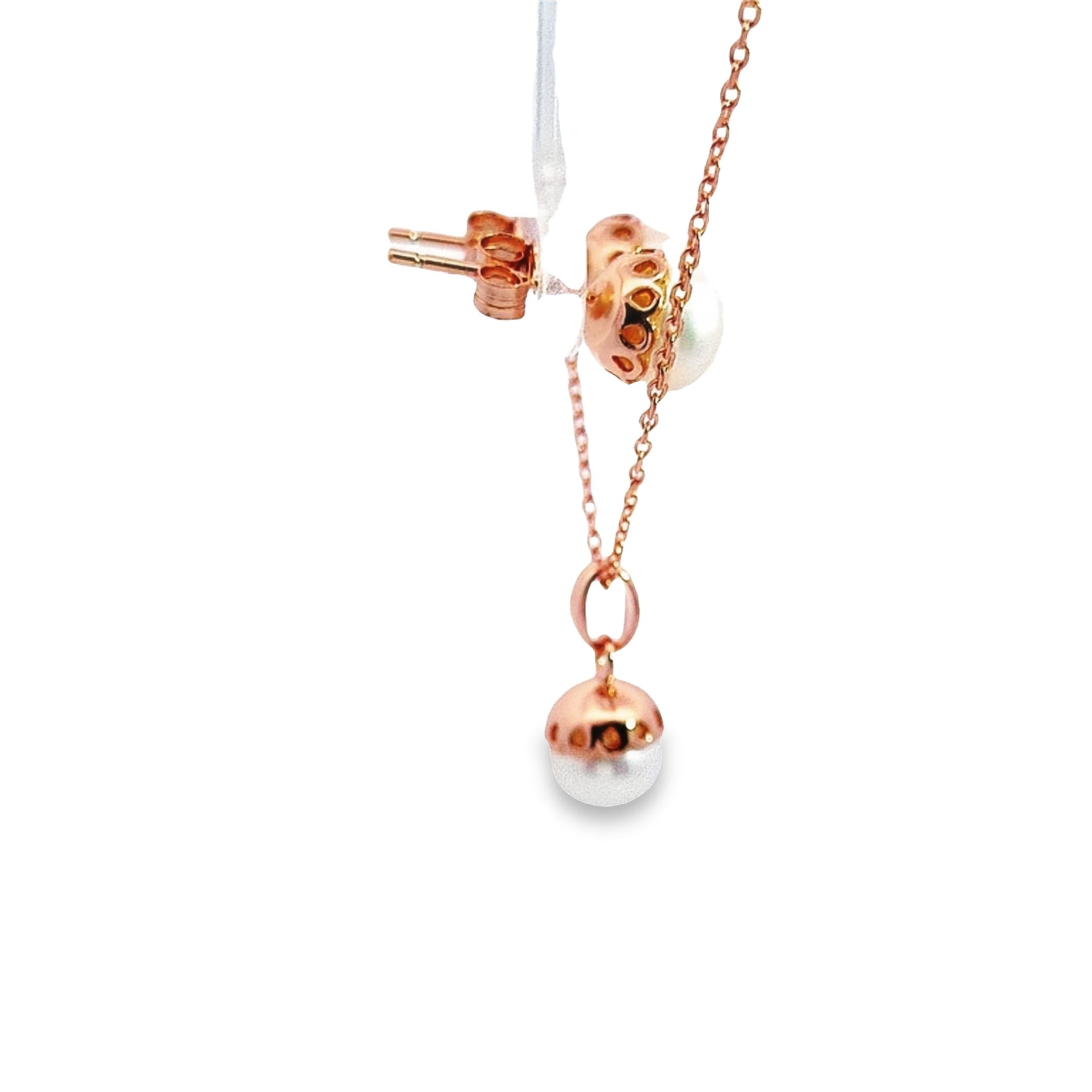 Rose gold tone silver pearl pendant + earring set 36682 - Armin Lowe Jewellers