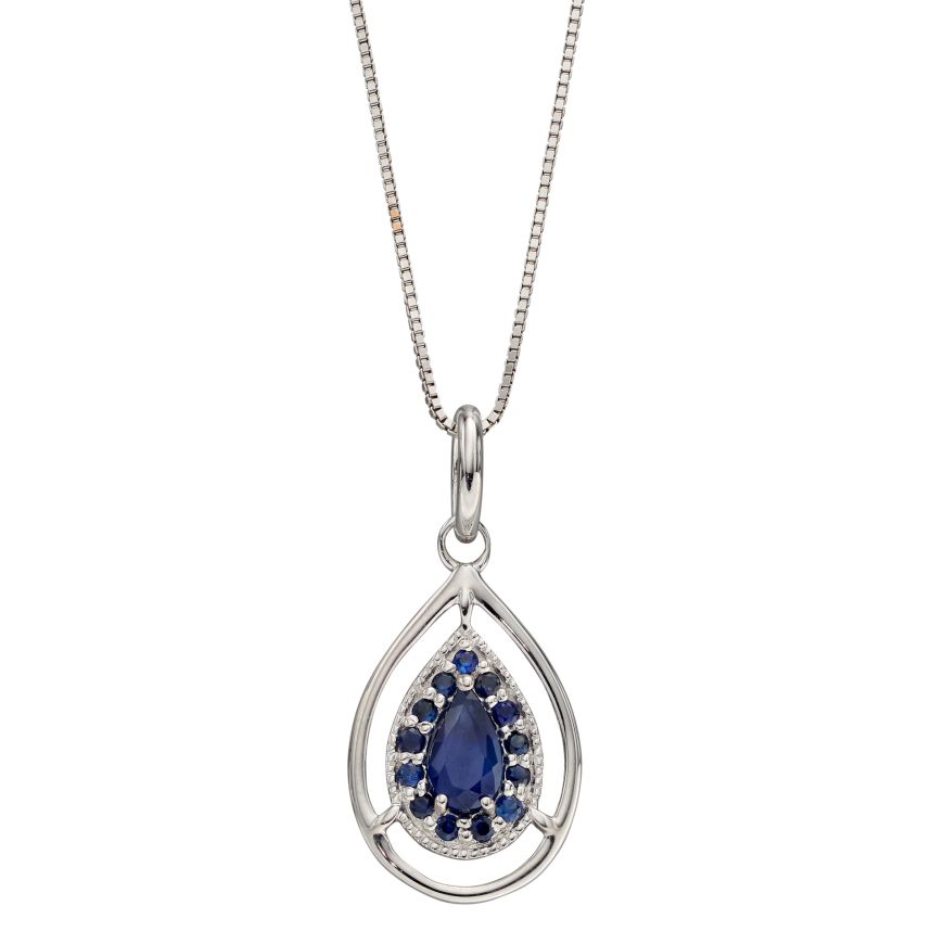 Cut Out Teardrop Pendant With Sapphire In White Gold 36804 - Armin Lowe Jewellers