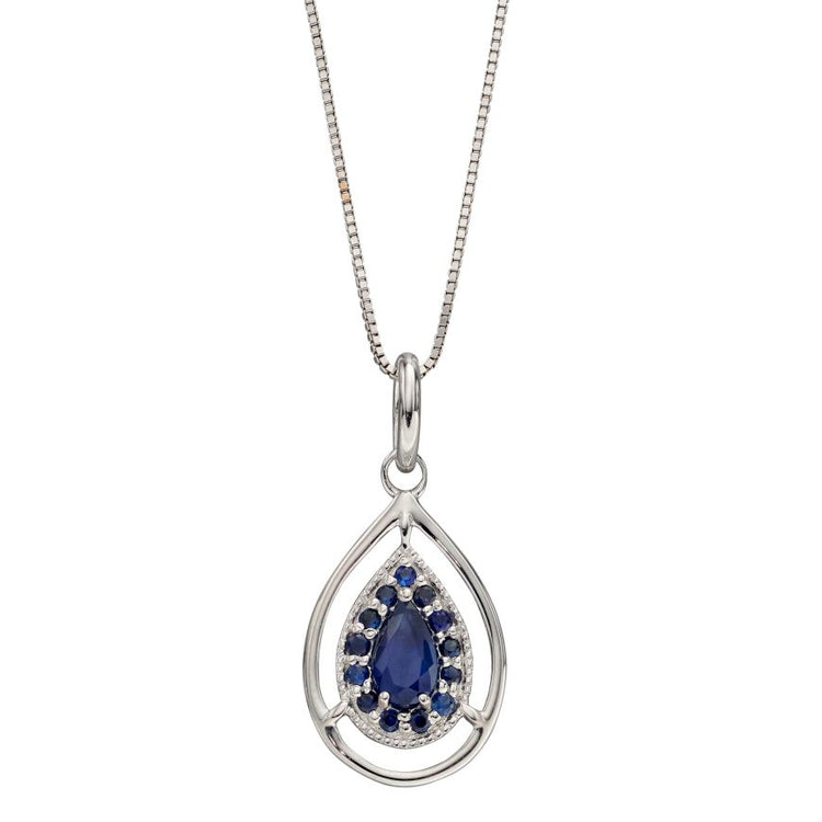 Cut Out Teardrop Pendant With Sapphire In White Gold 36804 - Armin Lowe Jewellers