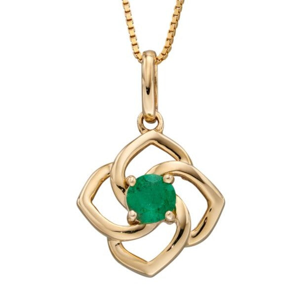 Cut Out Flower Pendant With Emerald In Yellow Gold 36805
