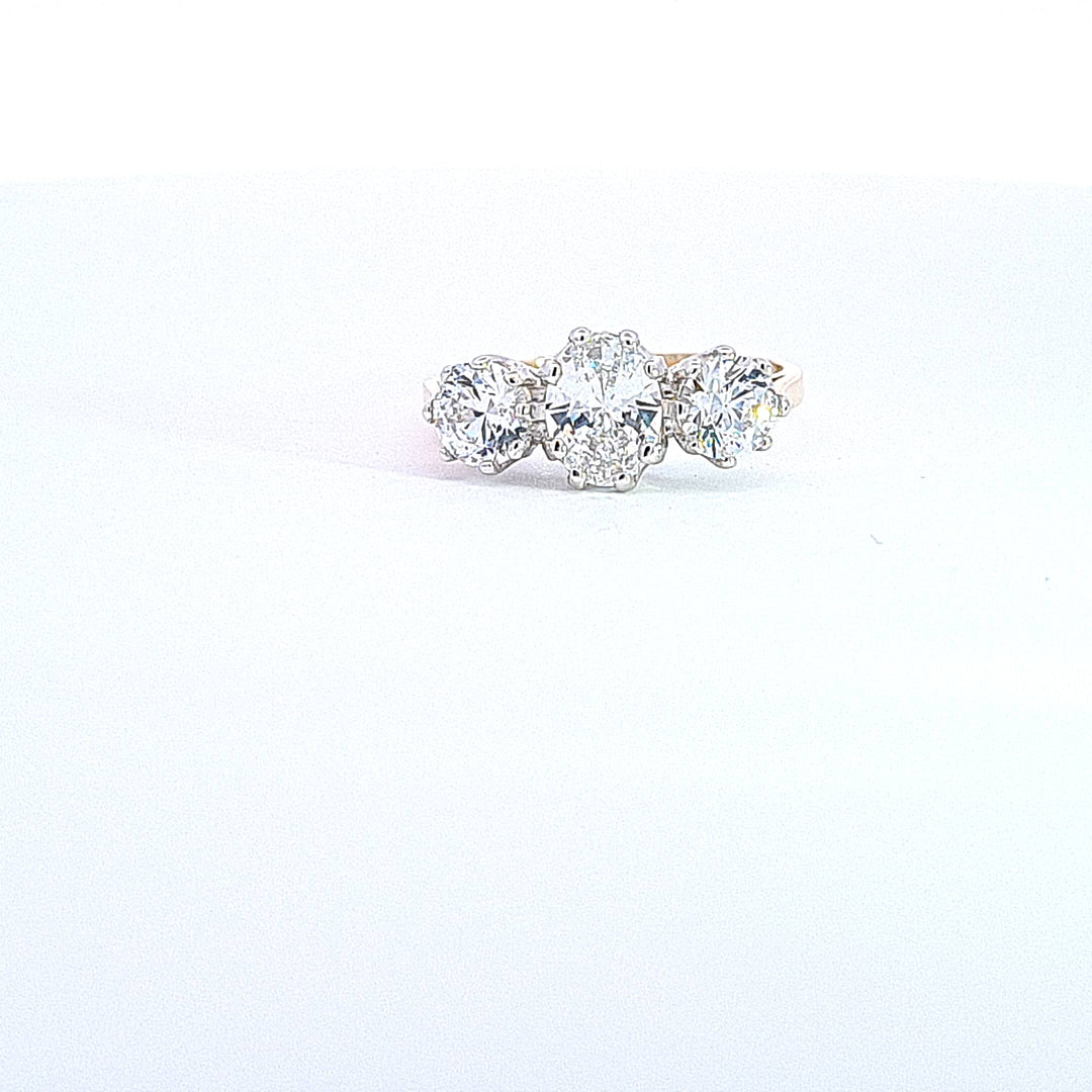 Gold Oval and round CZ 3 stone ring 37023 - Armin Lowe Jewellers