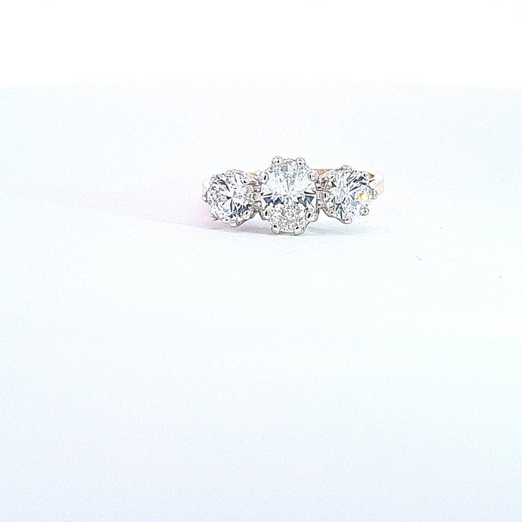 Gold Oval and round CZ 3 stone ring 37023 - Armin Lowe Jewellers