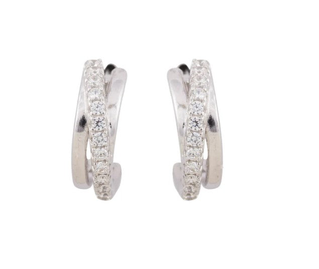Sterling Silver CZ Cross Over hoop Earrings 37592