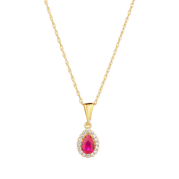 Gold  Pear shape Ruby Red CZ Pendant 36414
