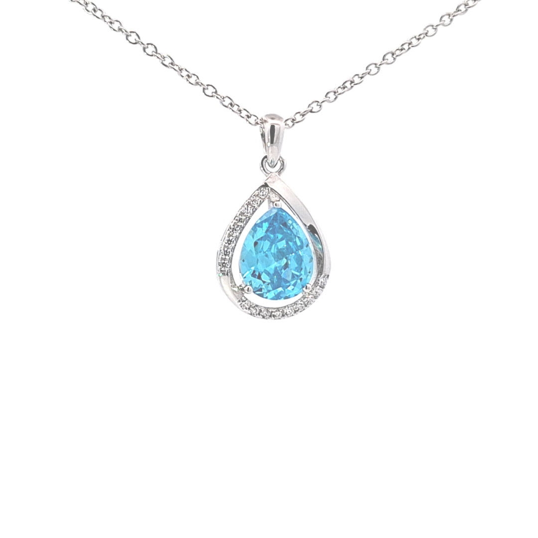 Aquamarine Blue  Pear drop CZ pendant 38367