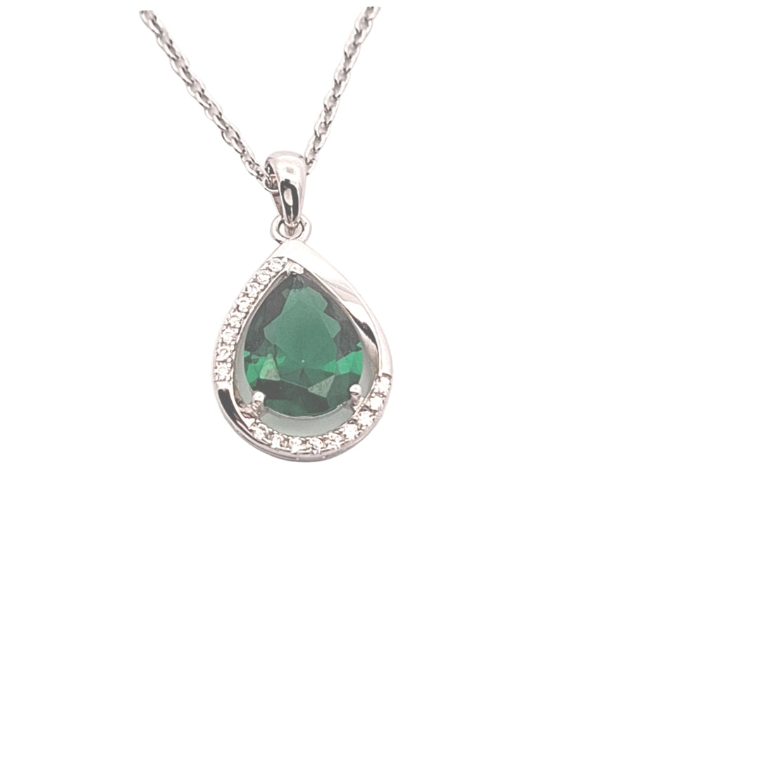 Emerald Green Pear drop CZ pendant 38364