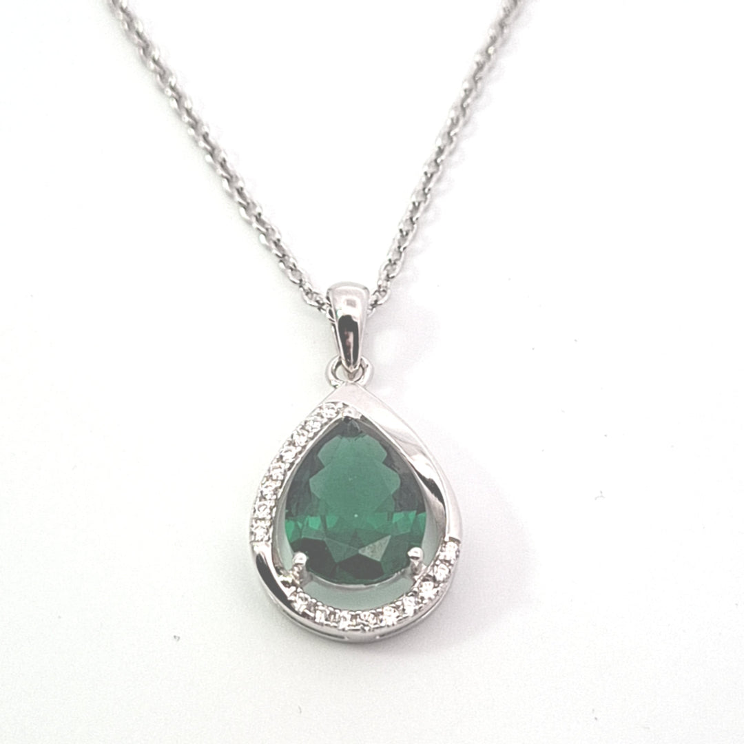 Emerald Green Pear drop CZ pendant 38364