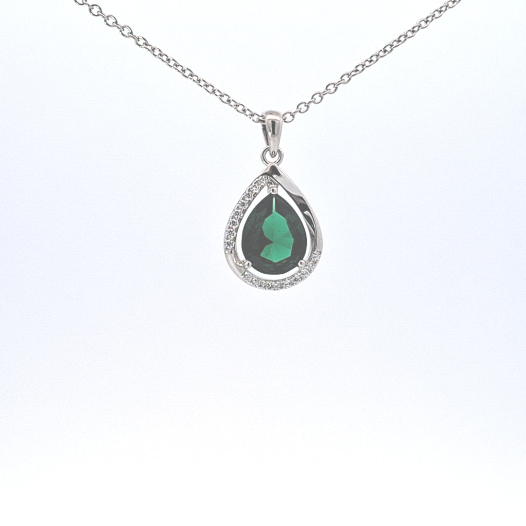 Emerald Green Pear drop CZ pendant 38364
