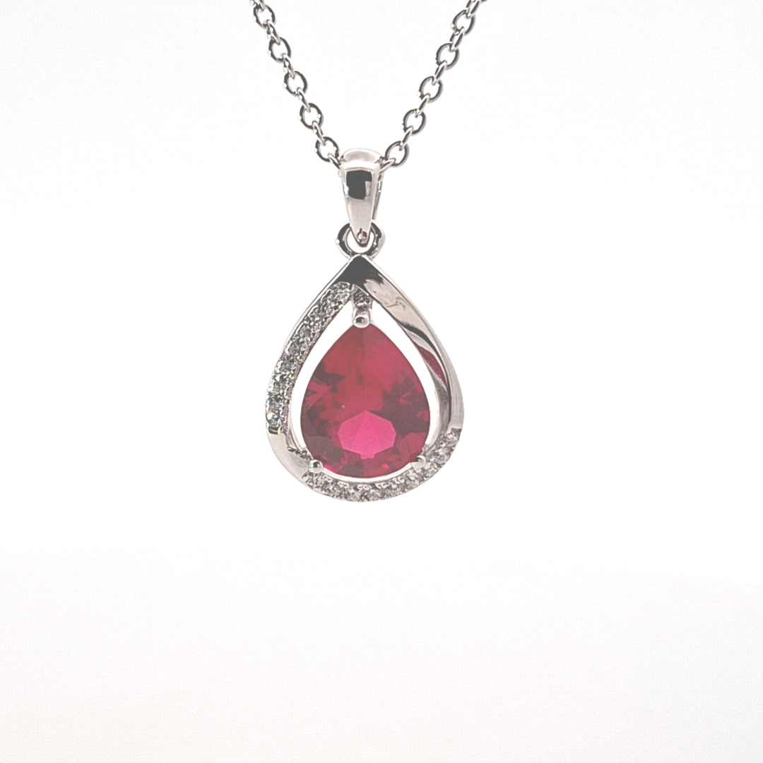 Ruby Red Pear drop CZ pendant 38366