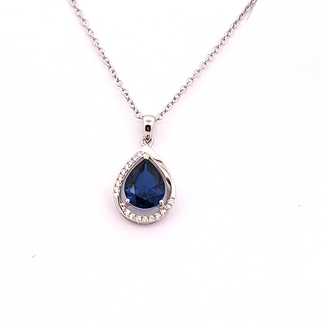 Sapphire Blue CZ Pear drop CZ pendant 38363