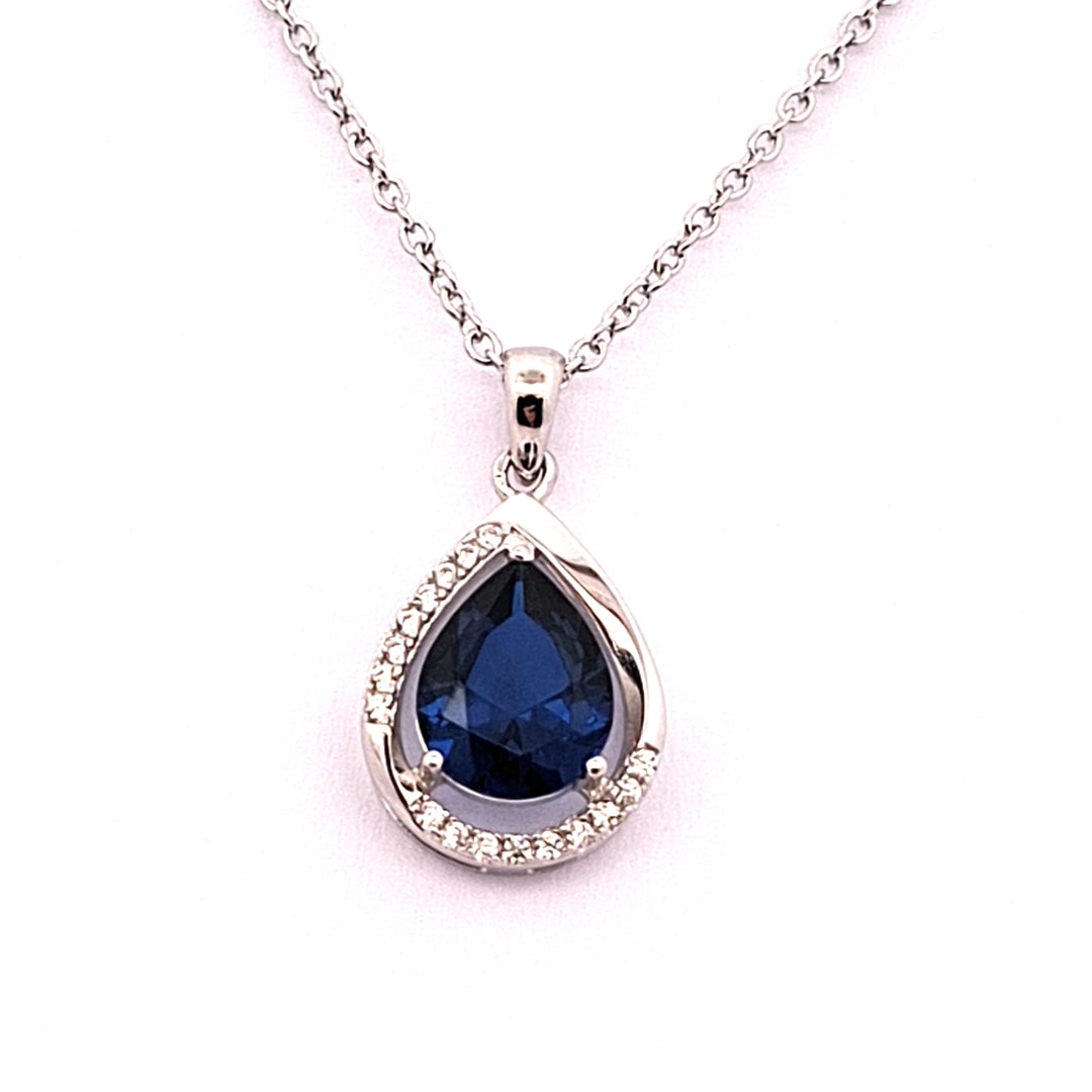 Sapphire Blue CZ Pear drop CZ pendant 38363