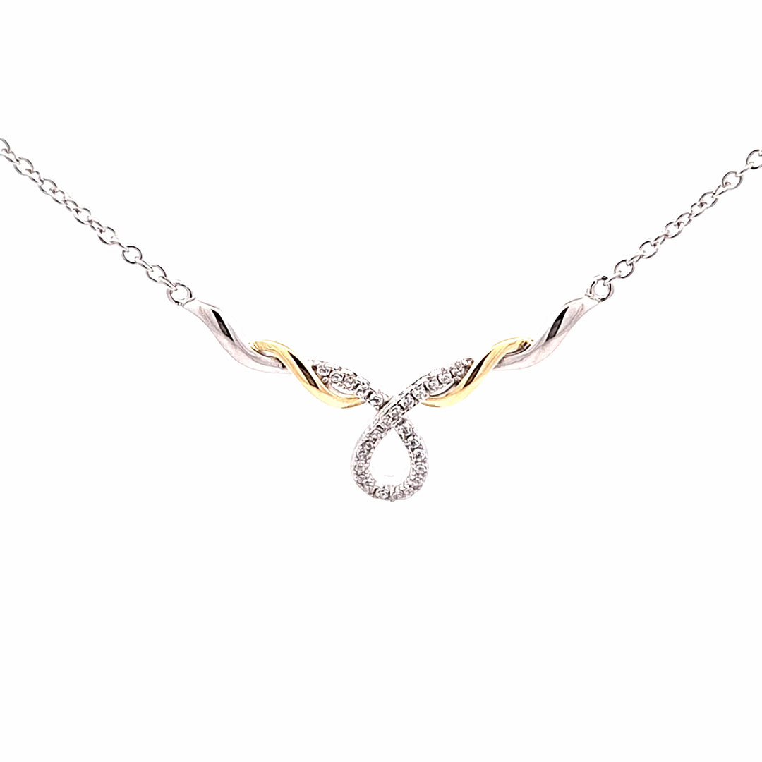 Two tone open work CZ Pear bar necklace 38375