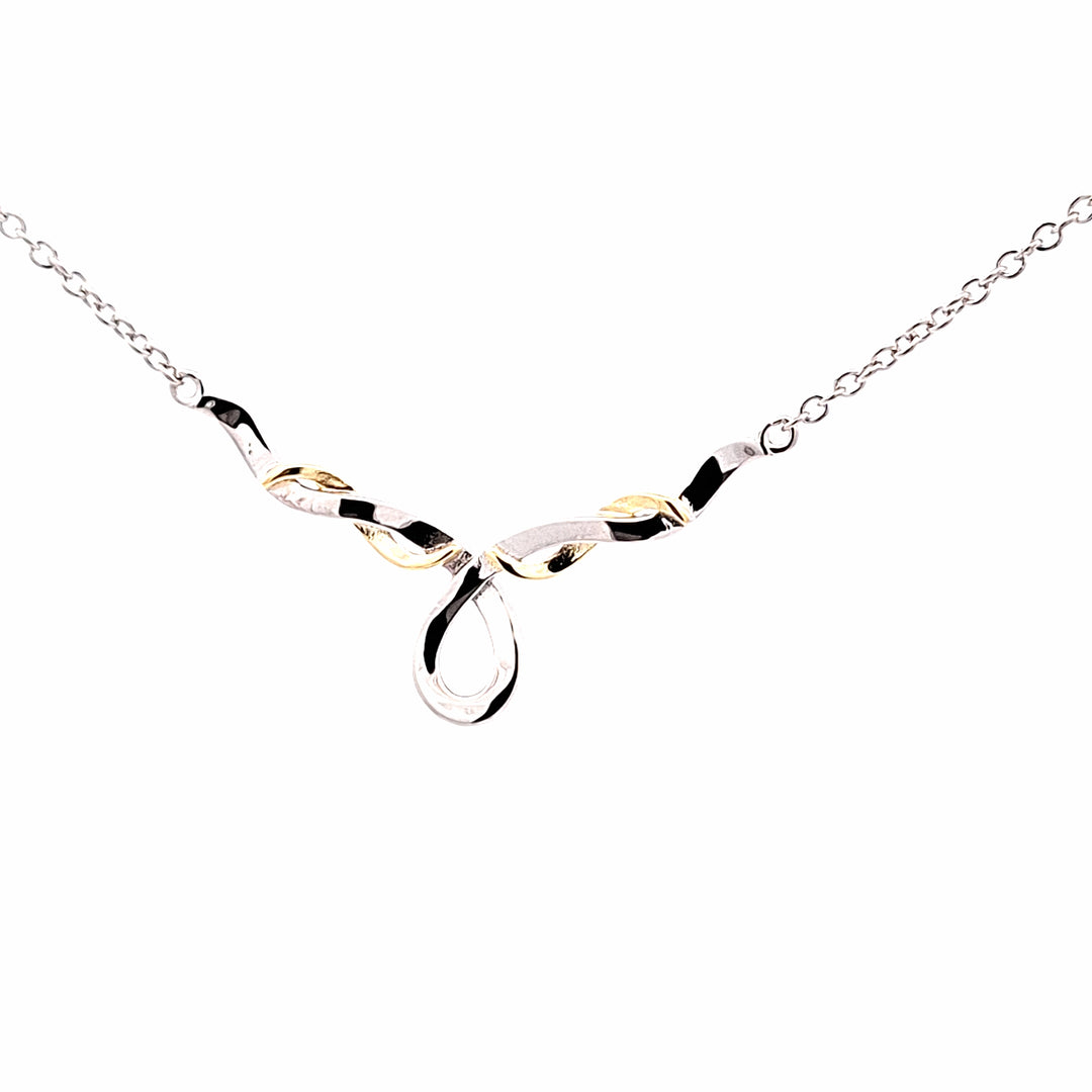 Two tone open work CZ Pear bar necklace 38375