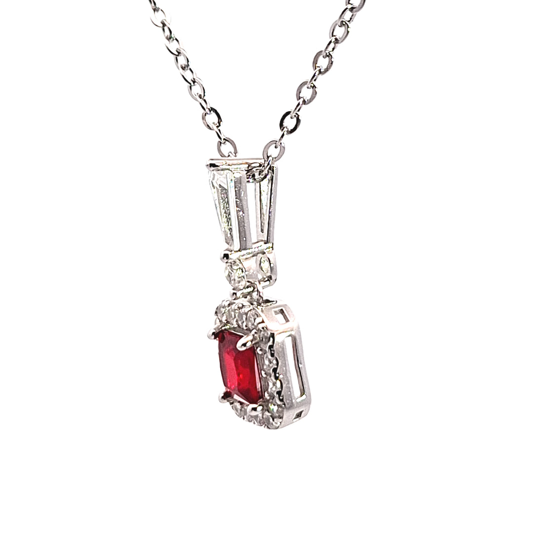 Silver square Ruby Pink CZ Halo pendant 38710