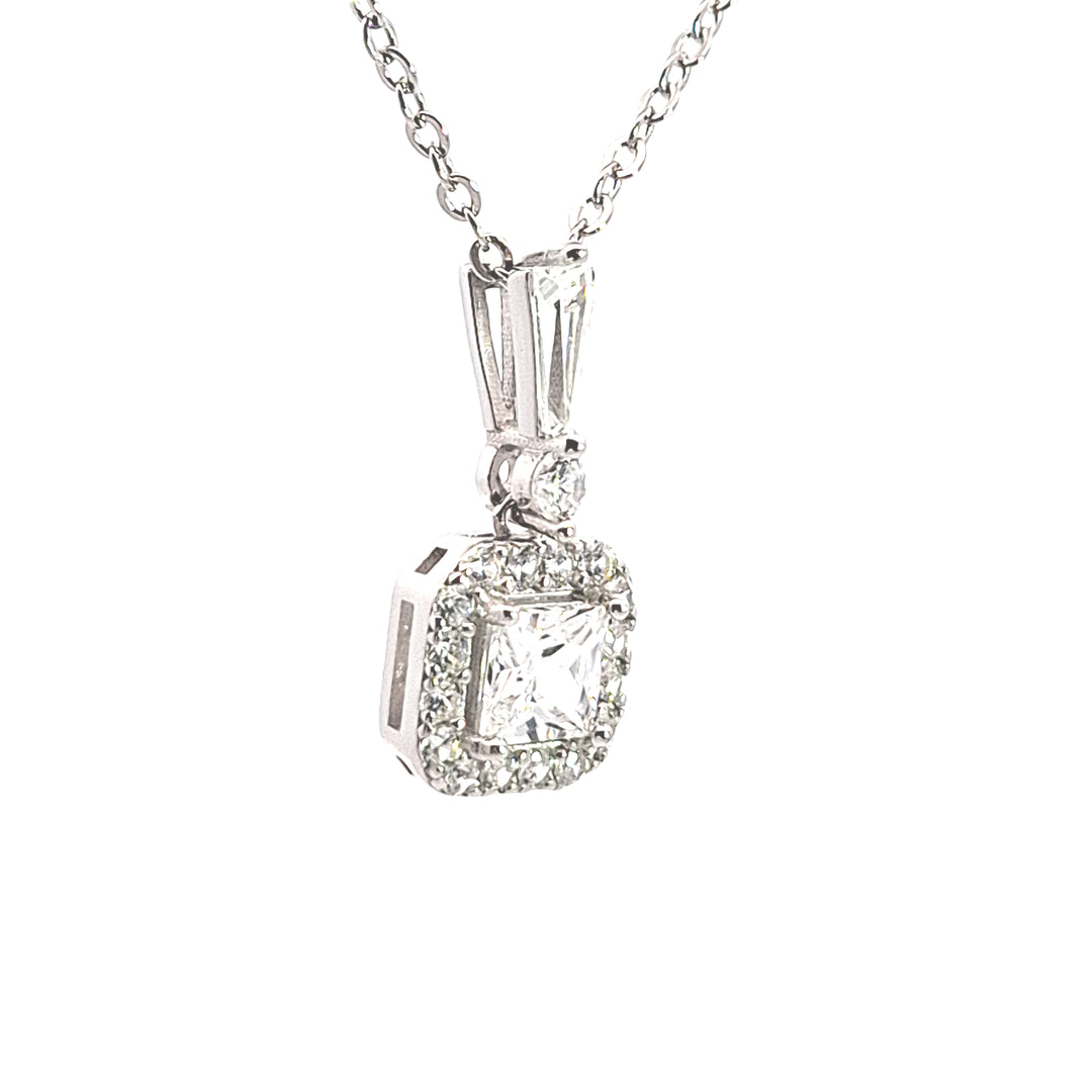 Silver square CZ Halo pendant 38718