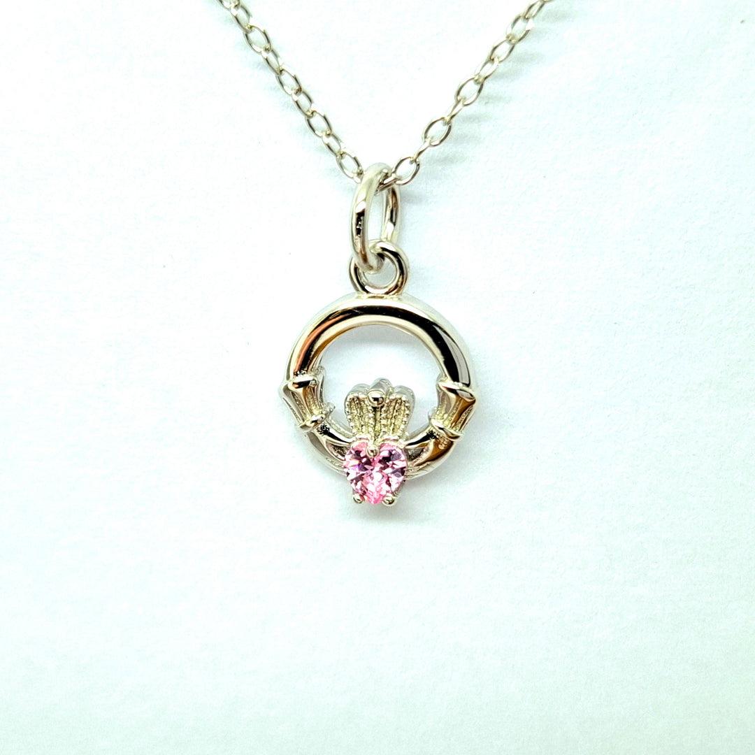 October petite Claddagh Sterling silver Birthstone pendant 38552