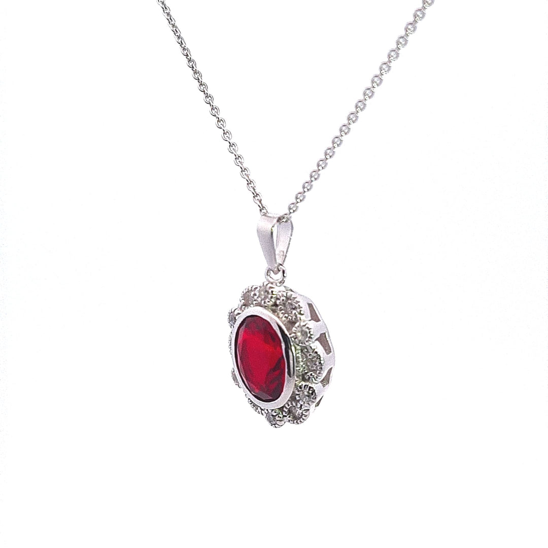 sterling silver pendant, set with Oval Ruby red CZ 38268