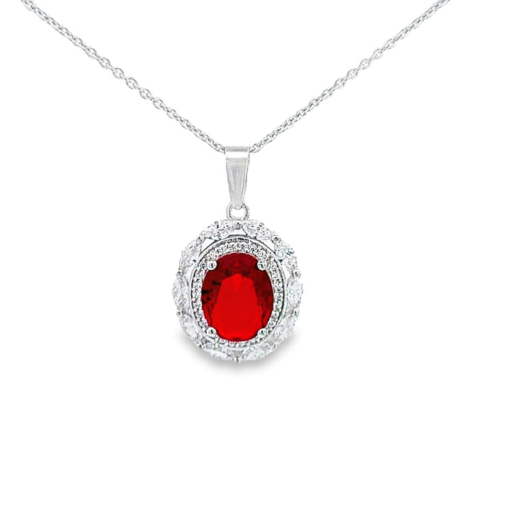 Ruby Red CZ pendant on 18"/46cm chain 36952 - Armin Lowe Jewellers