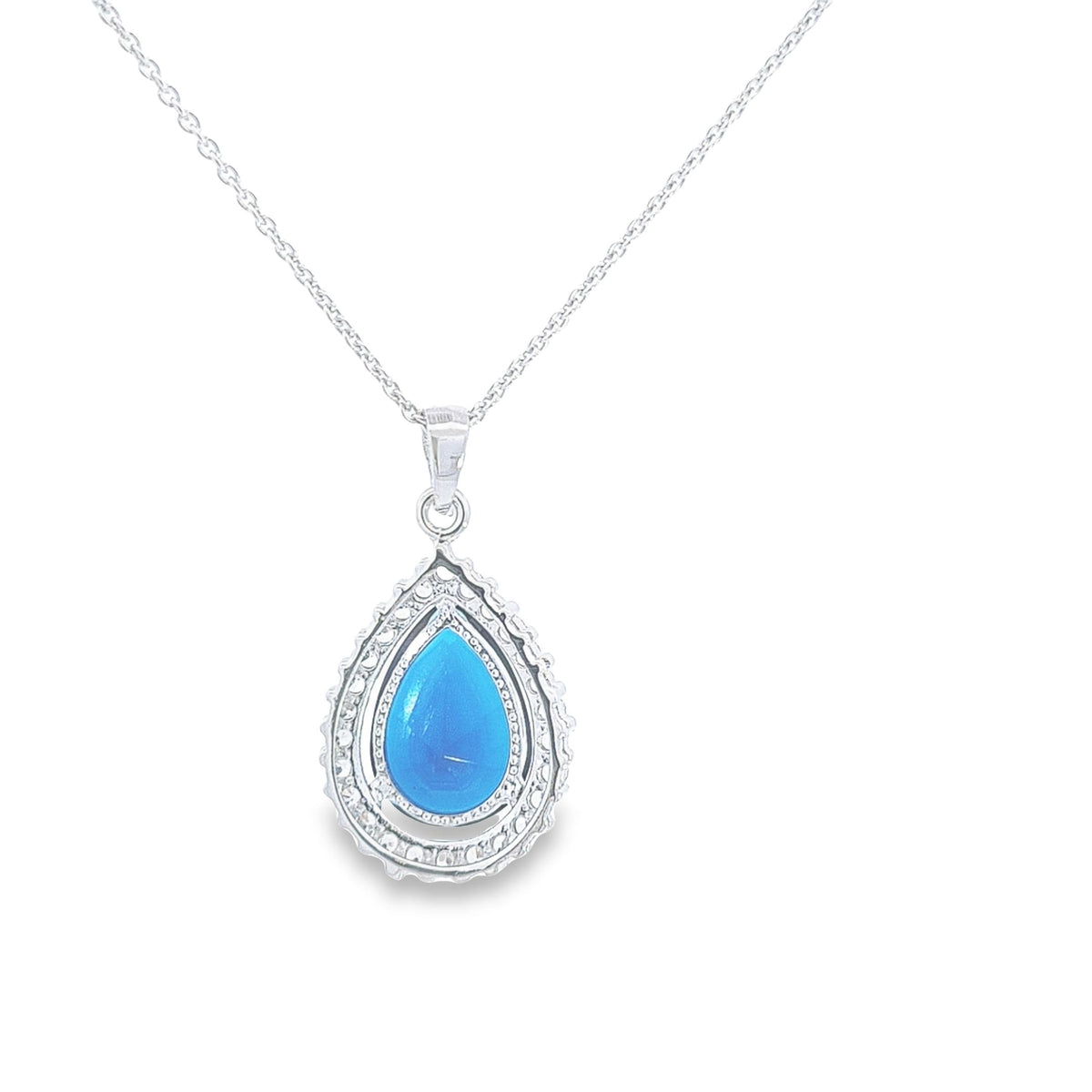 15mm x 20mm Sapphire CZ teardrop cluster sterling silver  pendant on 18" chain 33620 - Armin Lowe Jewellers