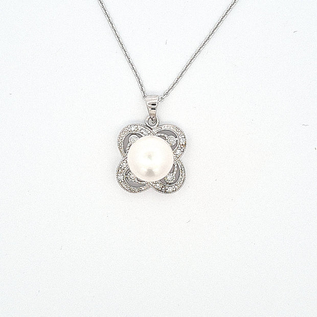 Floral CZ & freshwater cultured Pearl pendant 36948