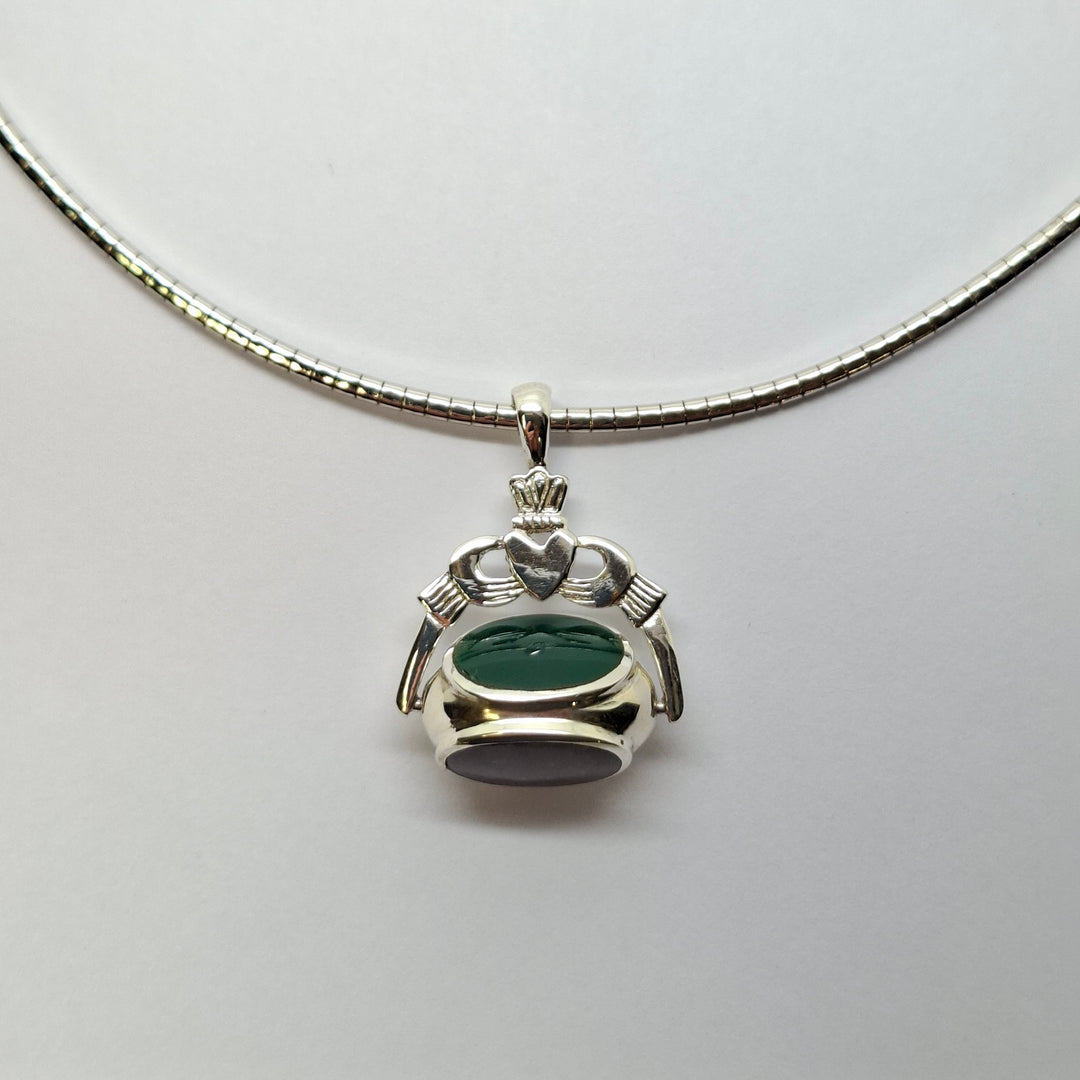 Sterling silver large 3 sided Claddagh Fob pendant 37899