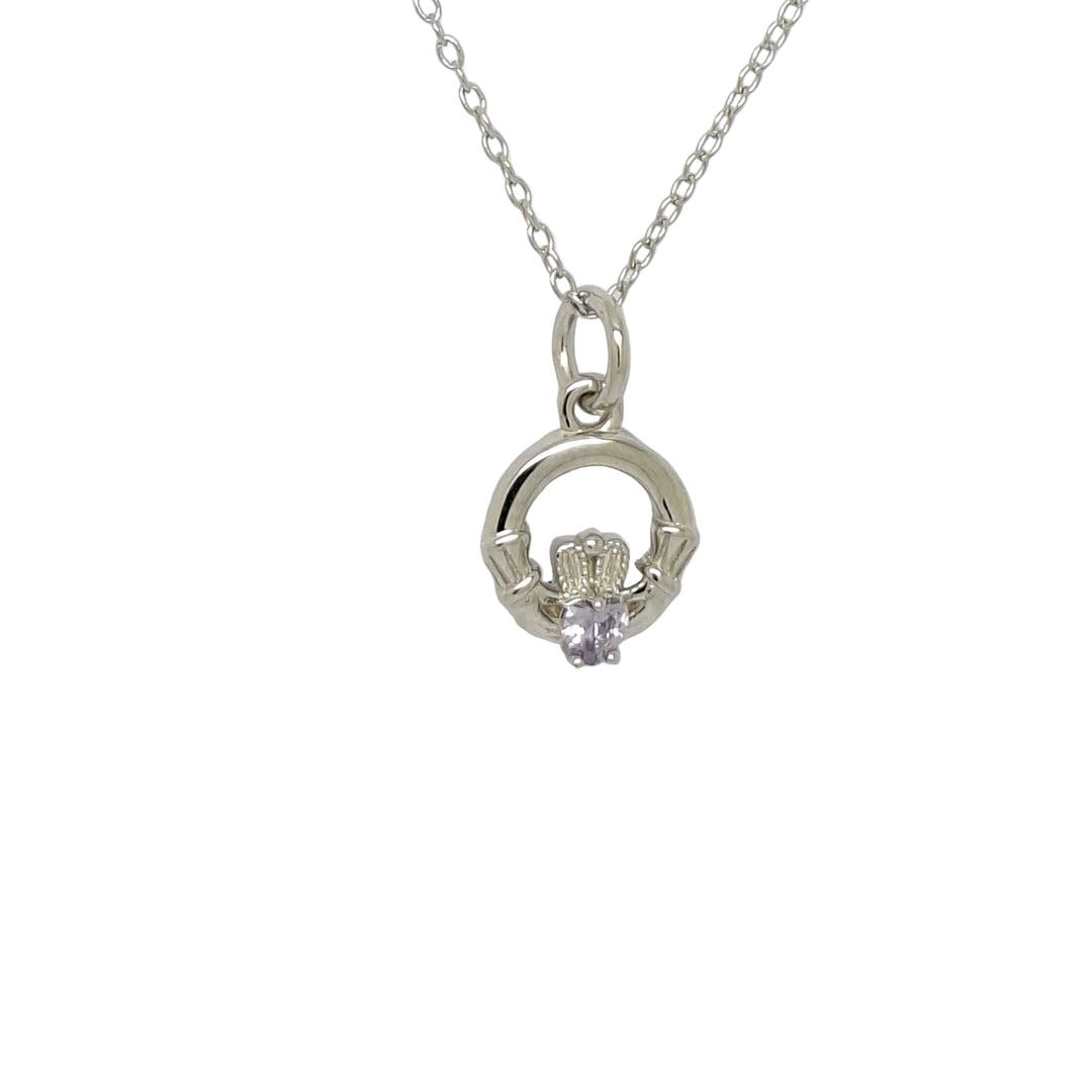 silver claddagh pendant with june stone