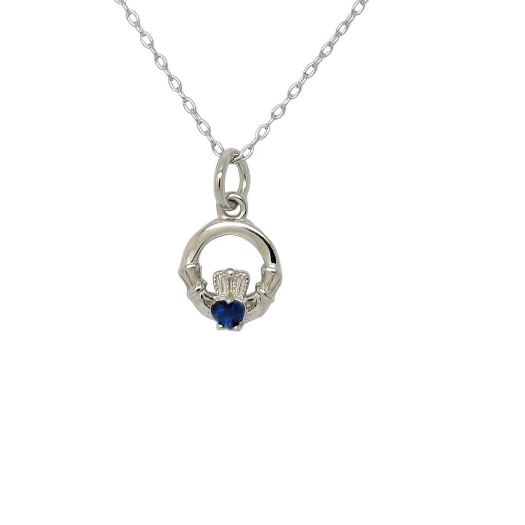 silver claddagh pendant with september stone