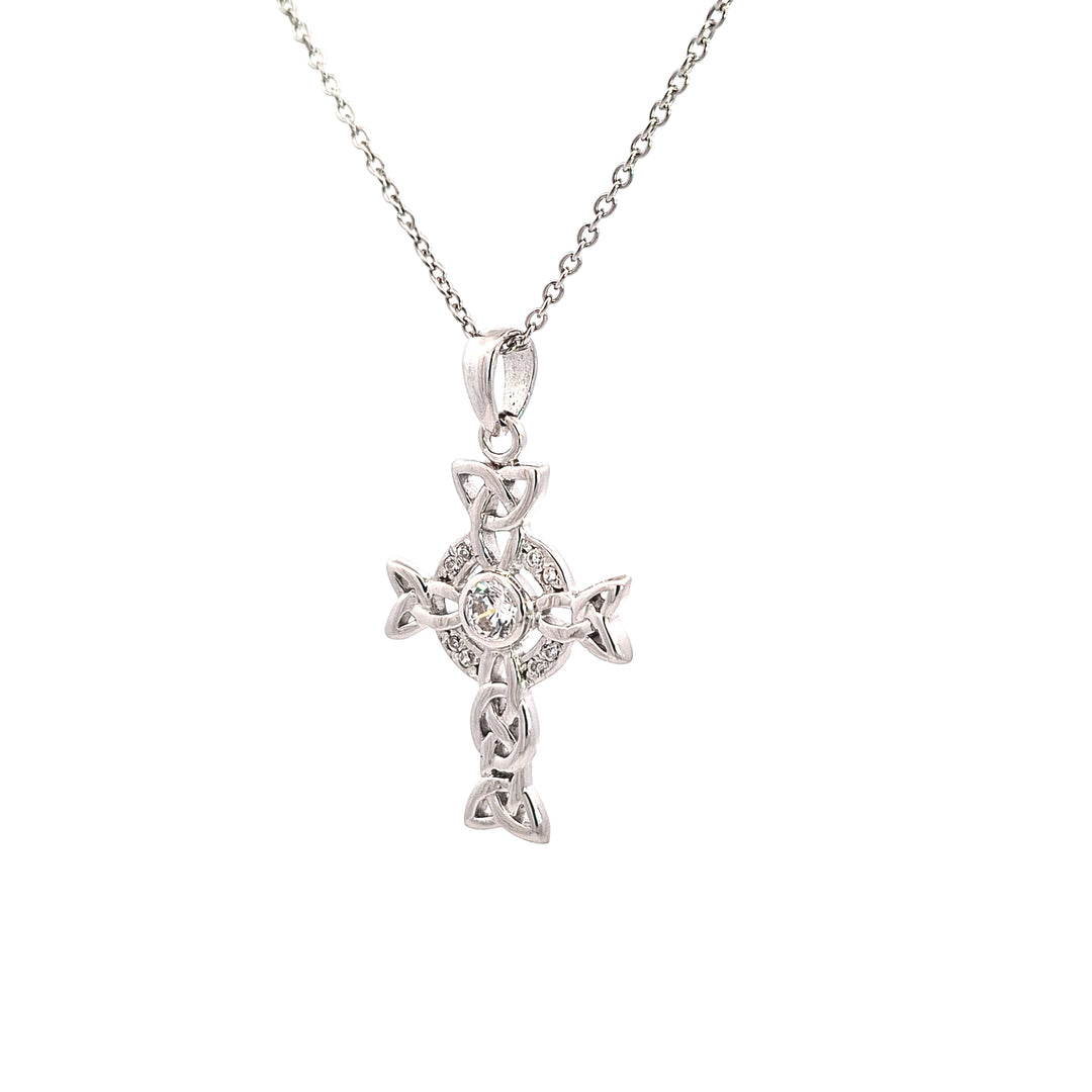 Silve Celtic open work cross and chain 38746