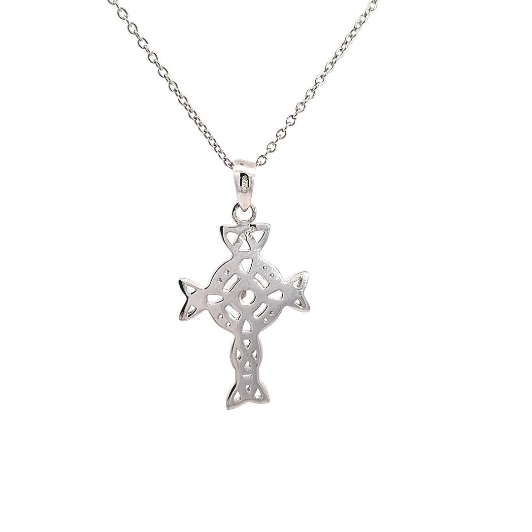Silve Celtic open work cross and chain 38746