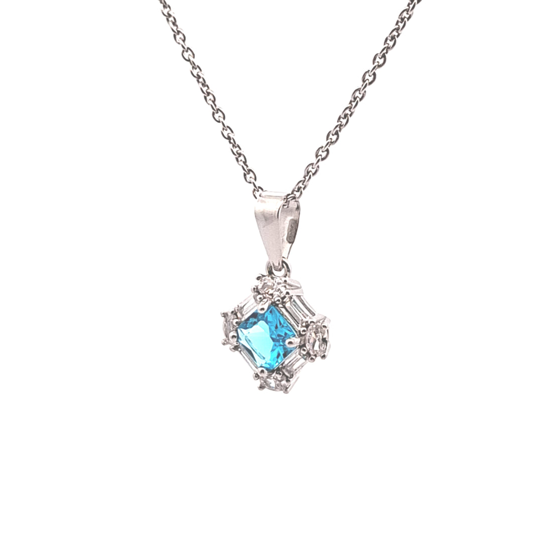 Fancy square Aqua Blue, baguette and round  CZ set pendant 38021