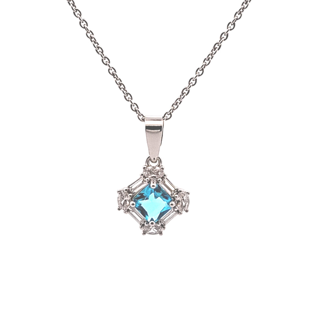 Fancy square Aqua Blue, baguette and round  CZ set pendant 38021