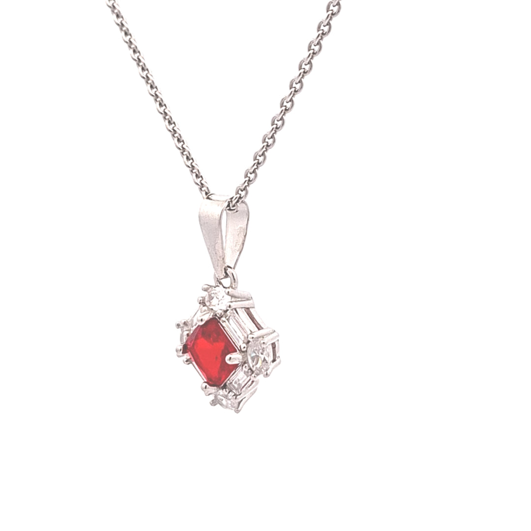 Fancy square Ruby Red, baguette and round  CZ set pendant 38019
