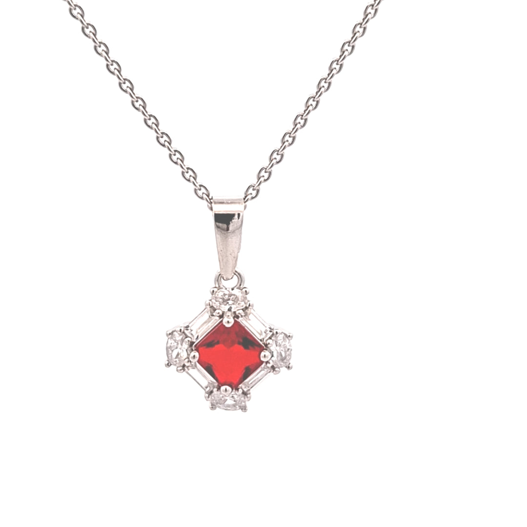 Fancy square Ruby Red, baguette and round  CZ set pendant 38019