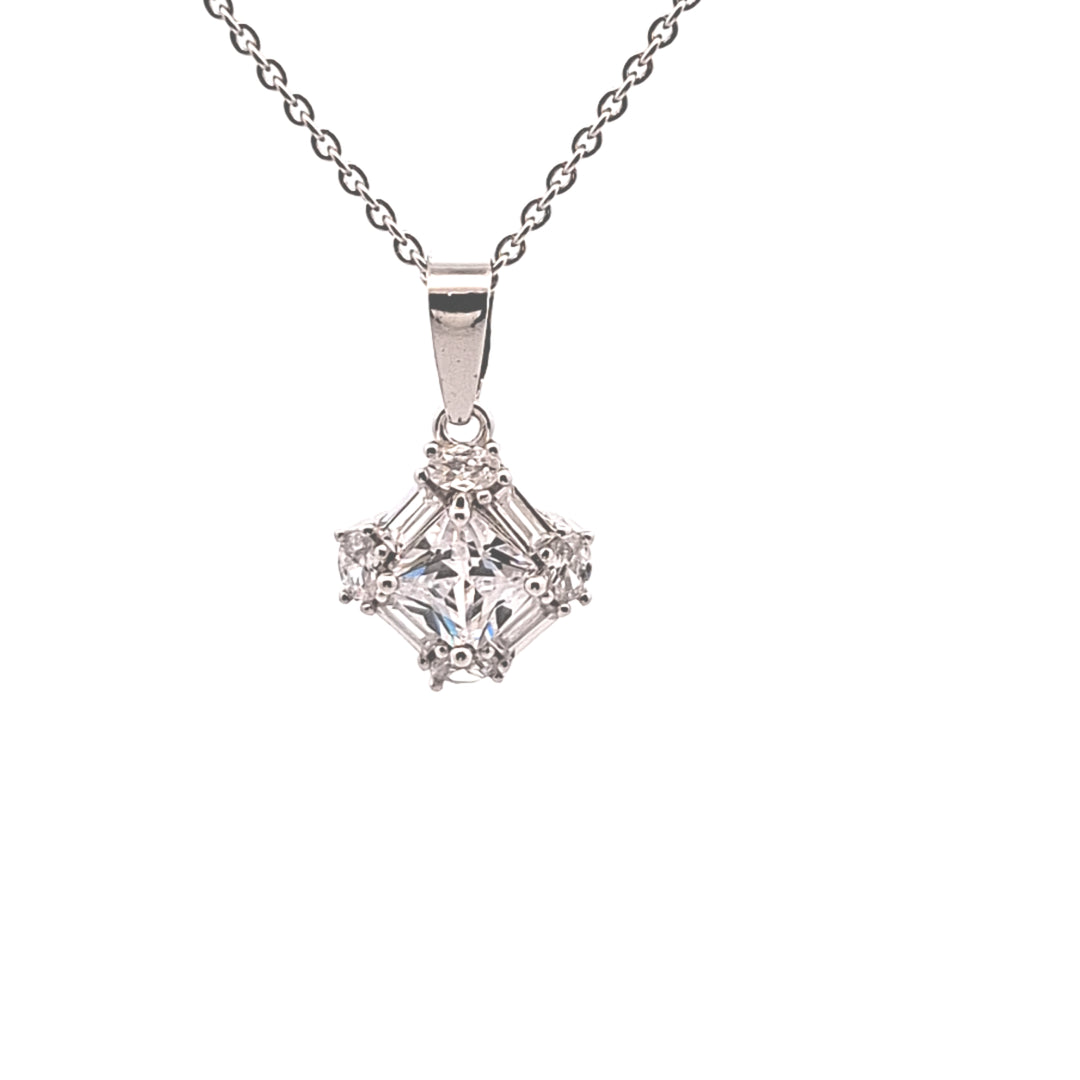 Fancy square, baguette and round CZ set pendant 38013