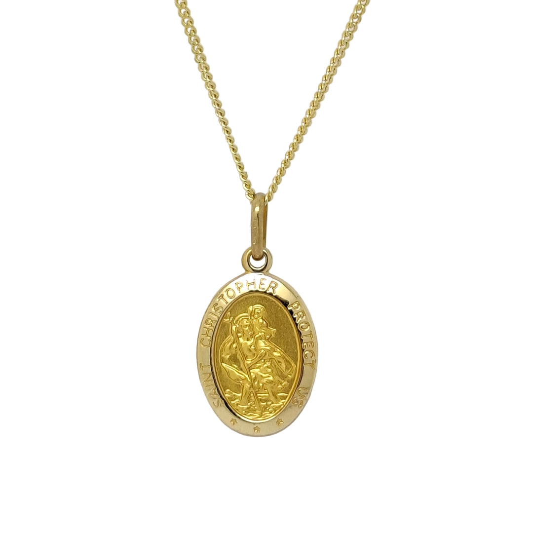 Gold St. Christopher medal on curb chain