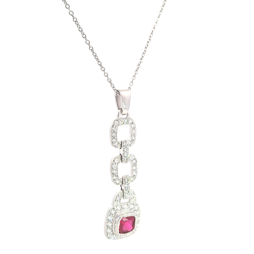 Long drop Ruby Pink CZ  pendant 38723