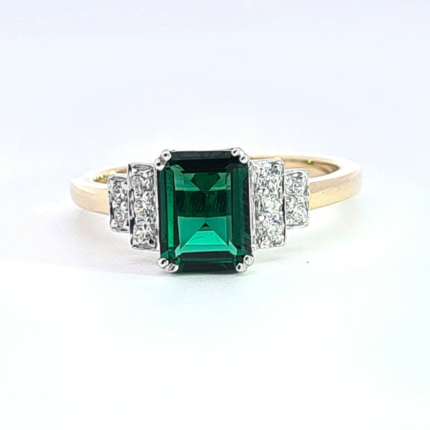 Gold Emerald Green CZ dress ring 36726