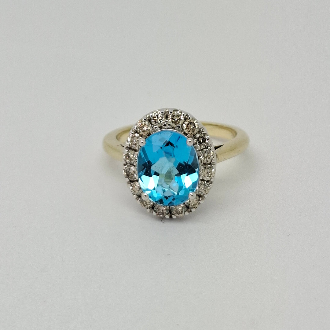 Blue Topaz & Diamond lady's cluster cocktail ring 38475