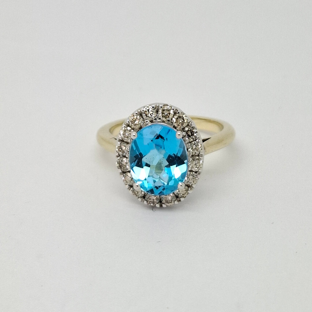 Blue Topaz & Diamond lady's cluster cocktail ring 38475