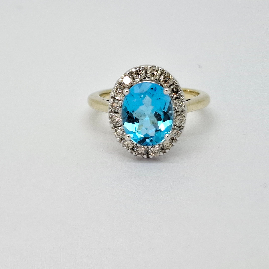 Blue Topaz & Diamond lady's cluster cocktail ring 38475