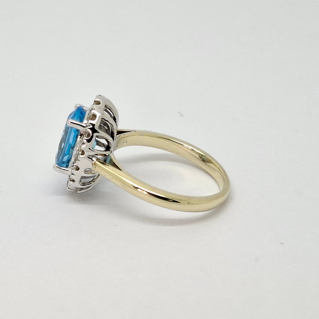 Blue Topaz & Diamond lady's cluster cocktail ring 38475