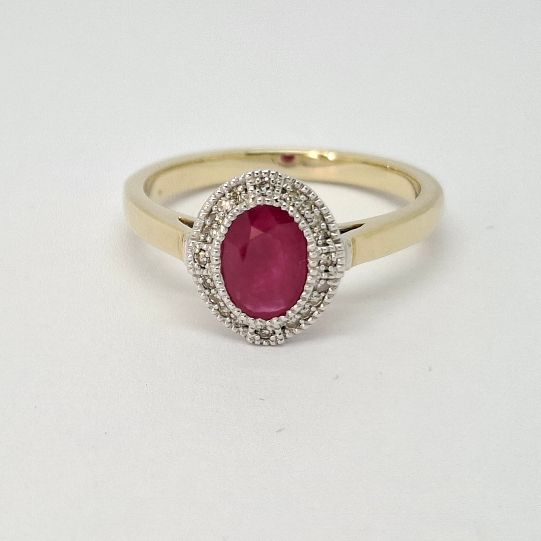 Real Ruby and Diamond oval Halo lady's ring 38474