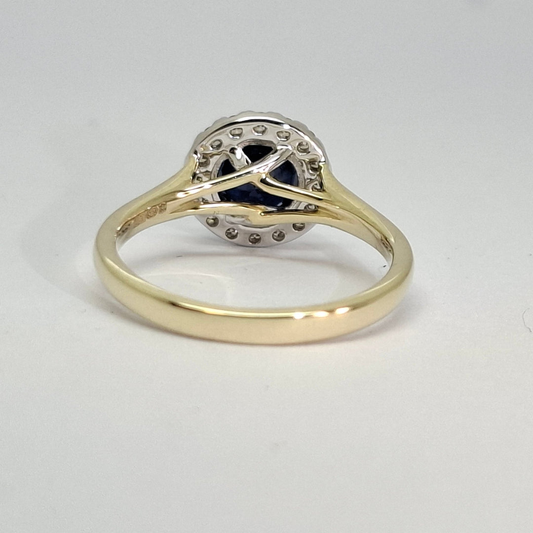 Real Sapphire and Natural Diamond Halo cluster lady's ring 38472 - Armin Lowe Jewellers