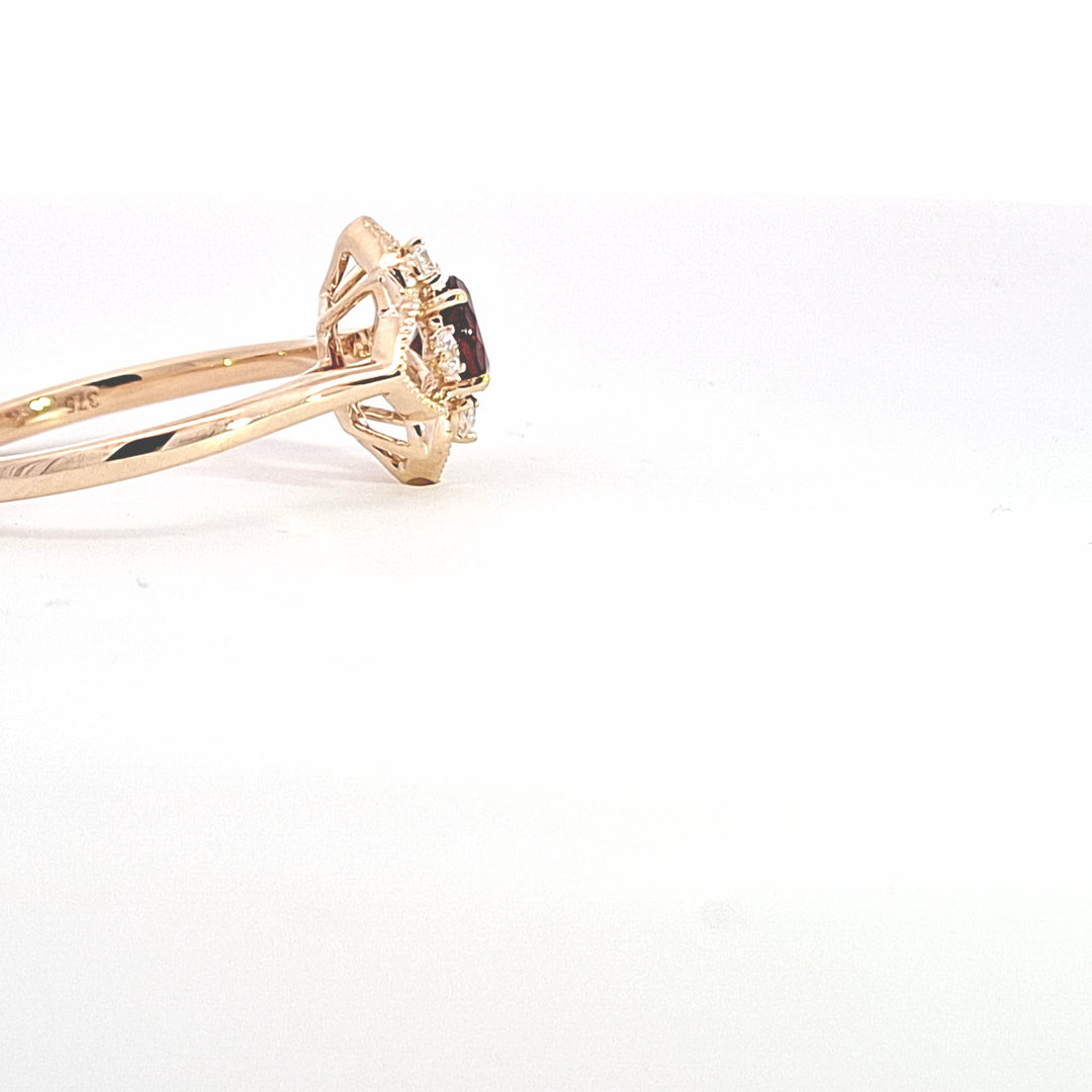 Garnet & CZ ornate cocktail ring in gold 38200