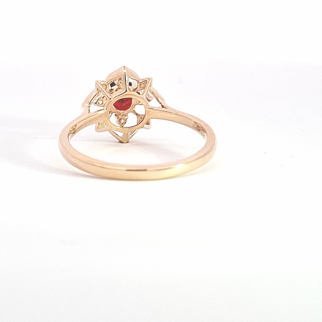 Garnet & CZ ornate cocktail ring in gold 38200