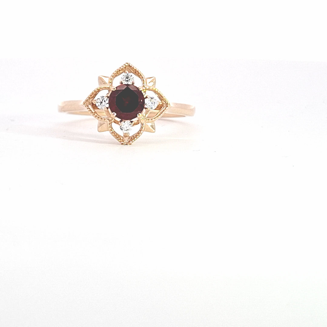 Garnet & CZ ornate cocktail ring in gold 38200