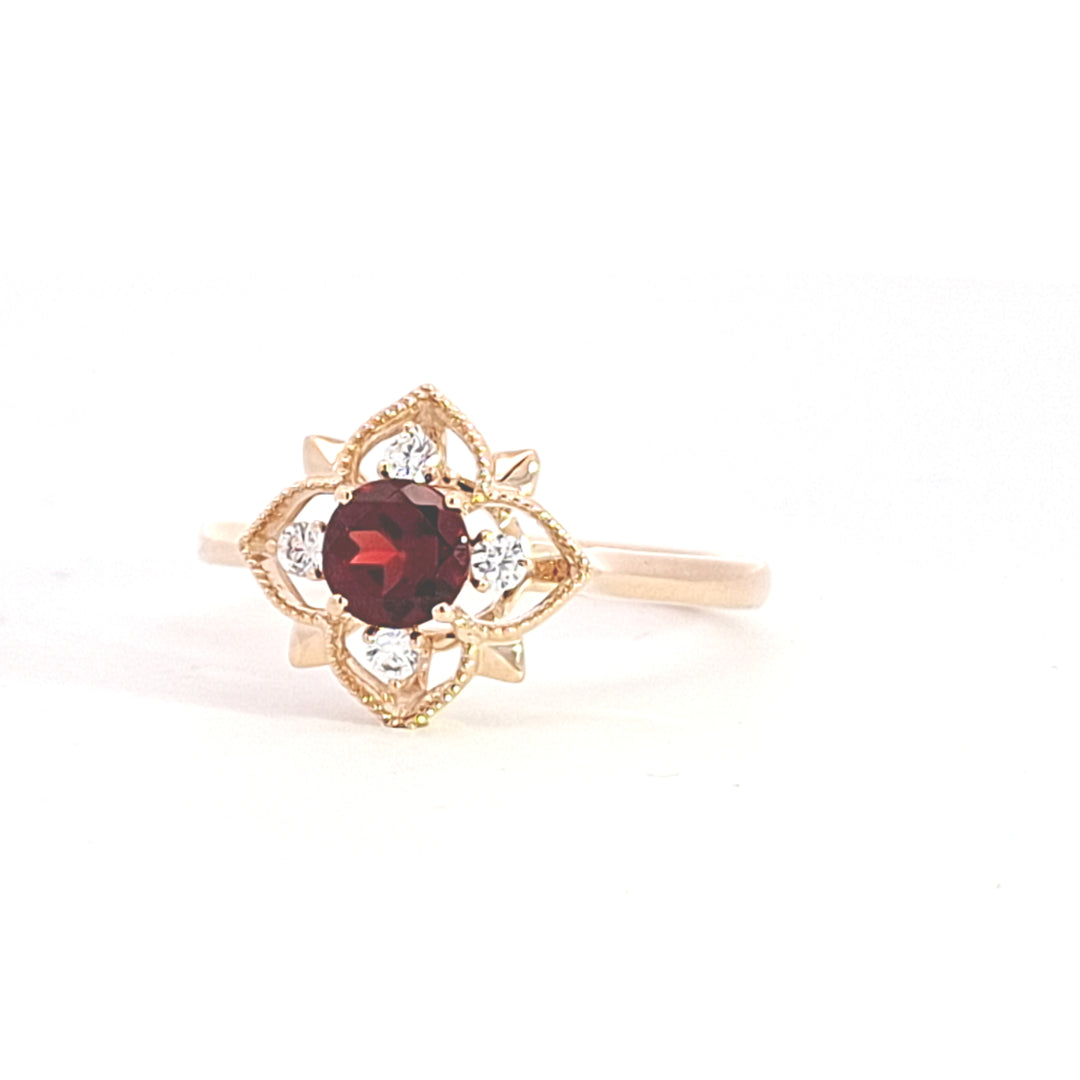 Garnet & CZ ornate cocktail ring in gold 38200