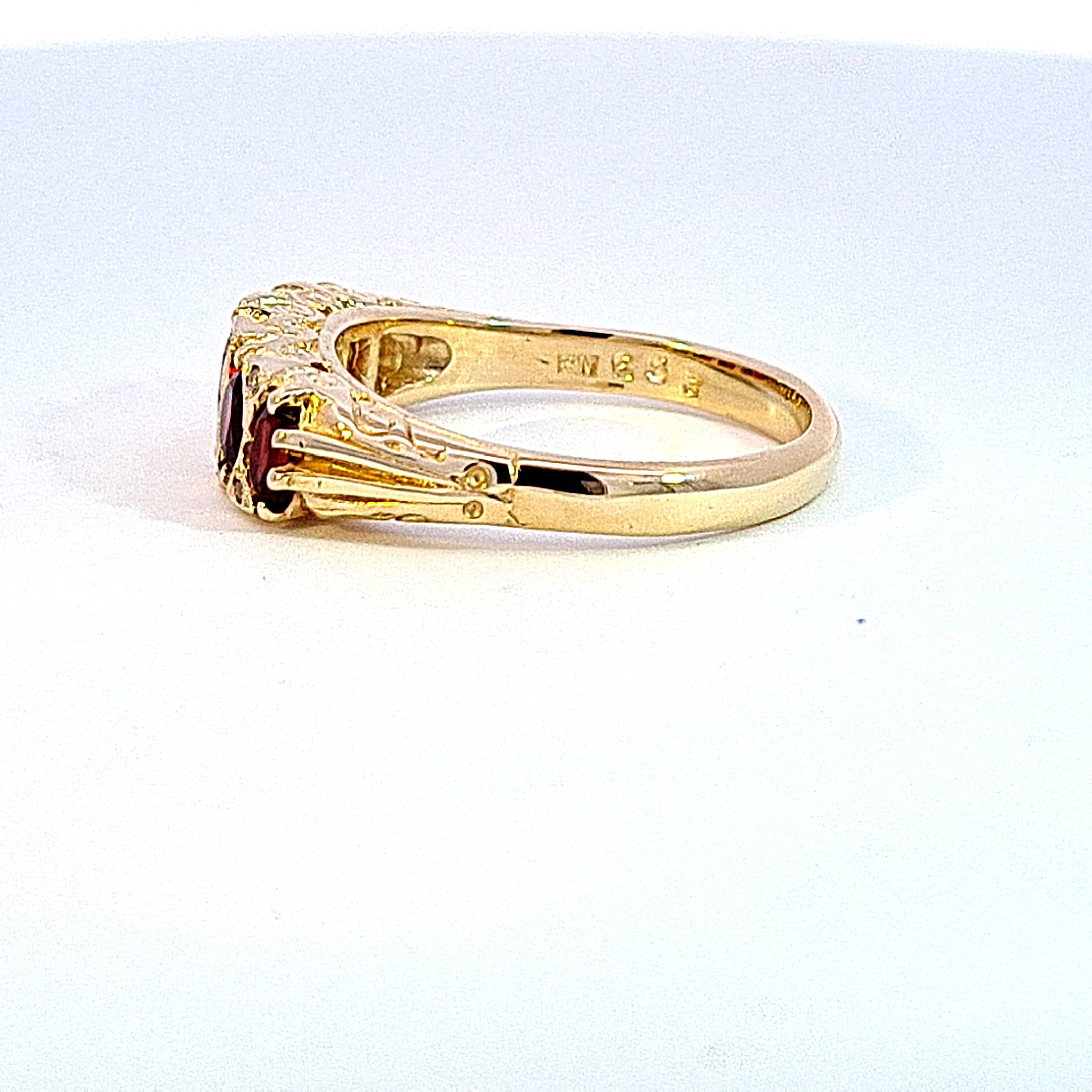 Gold carved ring with Garnets & Diamonds 35470 - Armin Lowe Jewellers